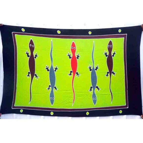 CM46 Gecko Batik Plus 38" Open Hand Painted Cover Up Midi Cardigan fit up to 5X - Picture 2 of 2